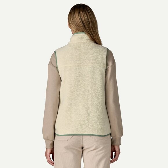 Women's Retro Pile Fleece Vest Color Natural w/Ellwood Green - Picture 4 of 4